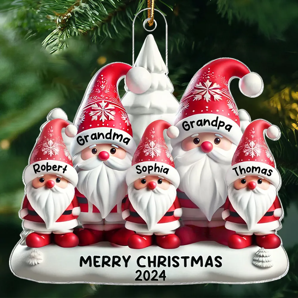 3D Effect Cute Gnome Grandparents Family Christmas Decor Personalized Acrylic Flat Ornament