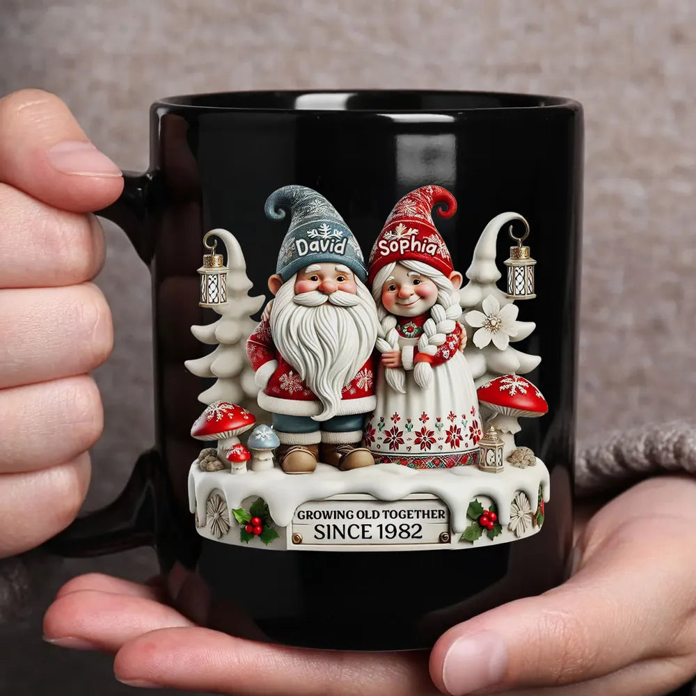 3D Effect Gnome Couple Together Christmas Personalized Mug, Heartfelt Gift For Couple, For Him, For Her, Husband, Wife