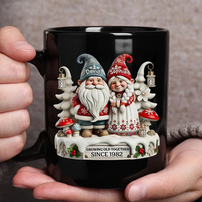 3D Effect Gnome Couple Together Christmas Personalized Mug, Heartfelt Gift For Couple, For Him, For Her, Husband, Wife