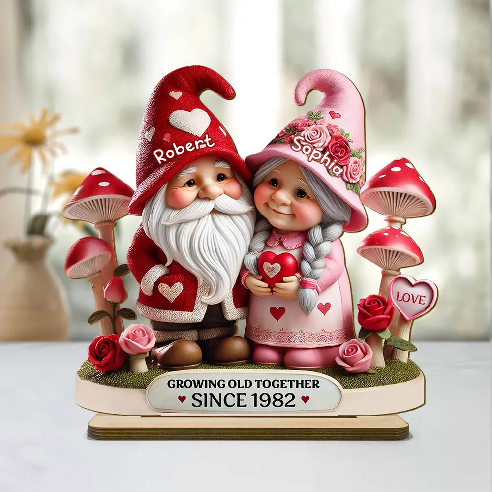 Gnome Mushroom Old Couple Personalized Wooden Standing, Heartfelt Anniversary Gift, Valentine's Day Gift For Couple, For Him, For Her, Husband, Wife