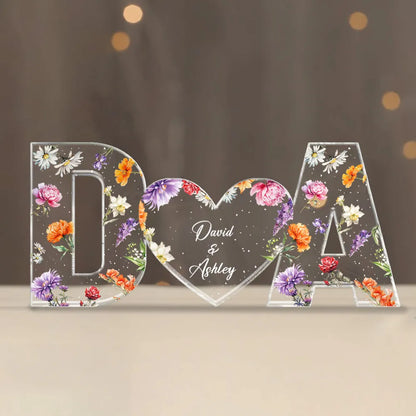 Couple Initials Floral Theme Valentine's Day Gift Anniversary Gift Personalized Acrylic Block Plaque