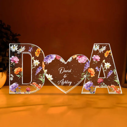 Couple Initials Floral Theme Valentine's Day Gift Anniversary Gift Personalized Acrylic Block Plaque