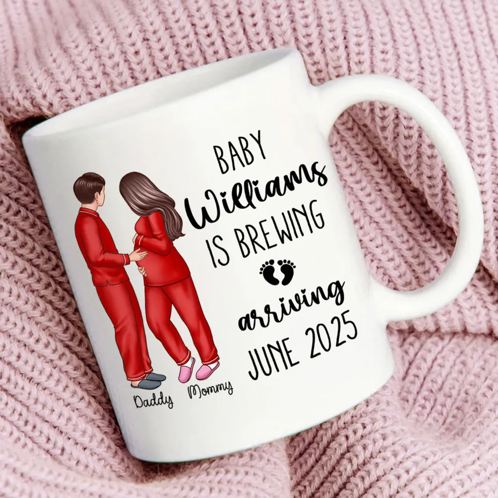 Baby Is Brewing Pregnancy Couple Personalized Mug Expecting Mom Gift, Expecting Parents Gift, Valentine's Day Gift