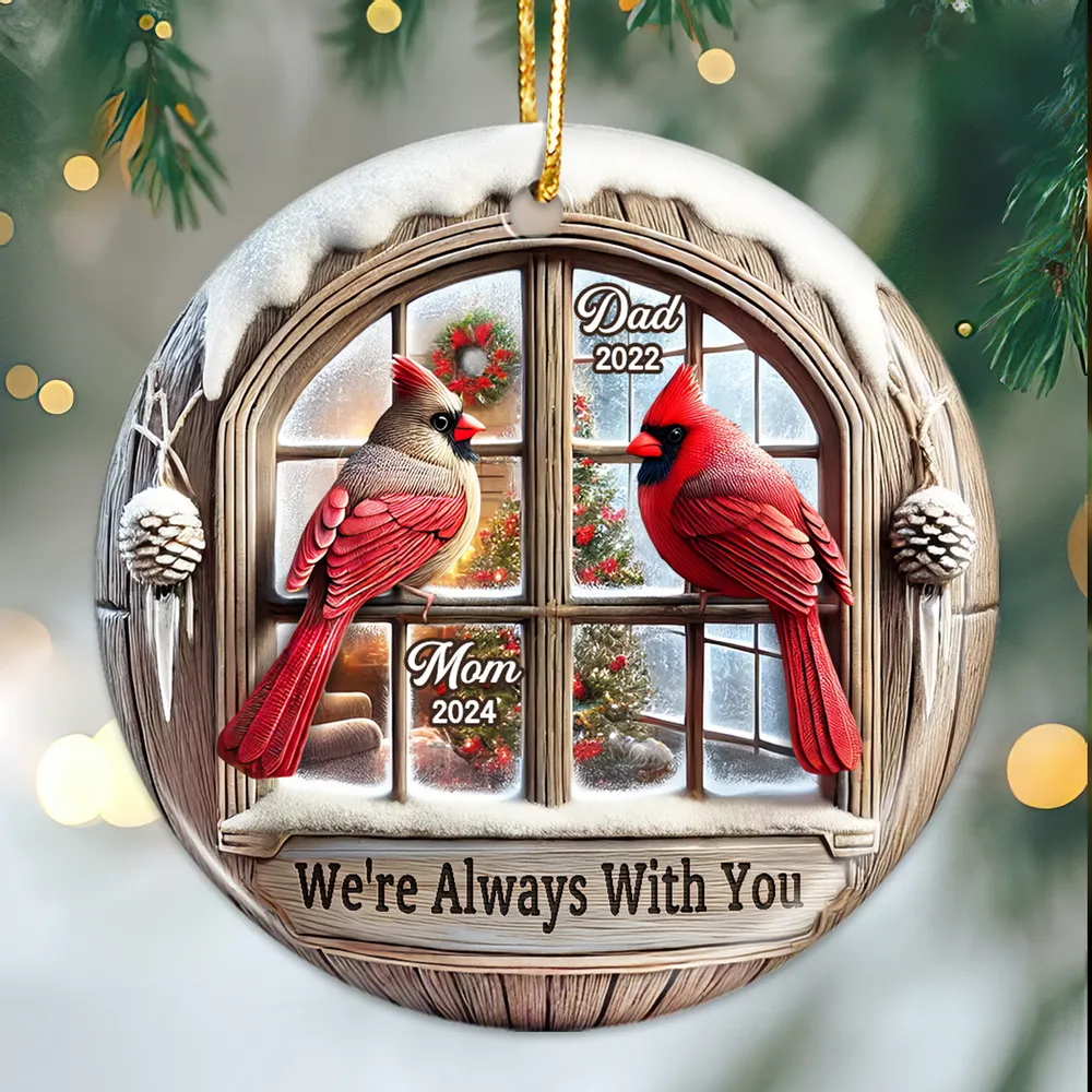 Memorial Cardinal Outside Window - Personalized Circle Acrylic Ornament