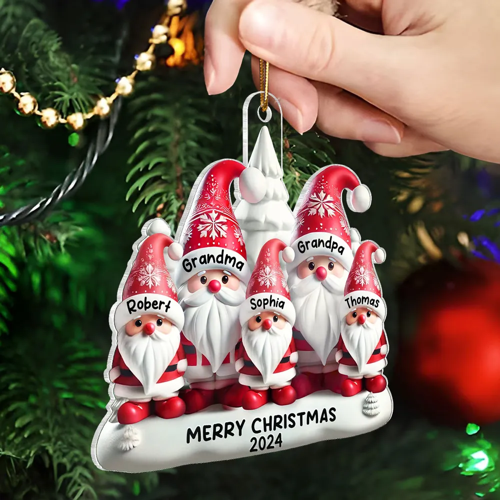 3D Effect Cute Gnome Grandparents Family Christmas Decor Personalized Acrylic Flat Ornament