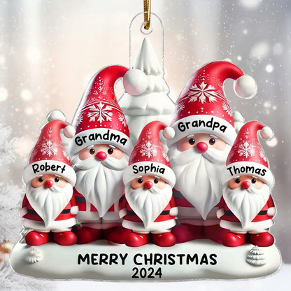 3D Effect Cute Gnome Grandparents Family Christmas Decor Personalized Acrylic Flat Ornament