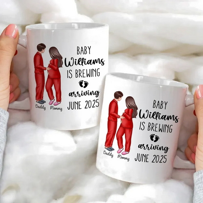 Baby Is Brewing Pregnancy Couple Personalized Mug Expecting Mom Gift, Expecting Parents Gift, Valentine's Day Gift