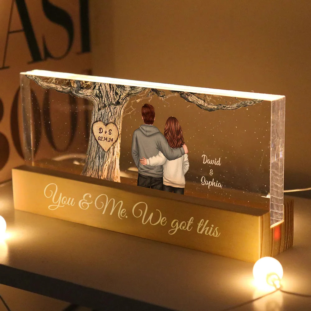 Couple Back View Engraved Tree Personalized Acrylic Block LED Night Light, Valentine's Day Gift, Anniversary Gift for Him for Her