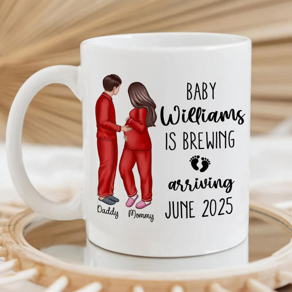 Baby Is Brewing Pregnancy Couple Personalized Mug Expecting Mom Gift, Expecting Parents Gift, Valentine's Day Gift