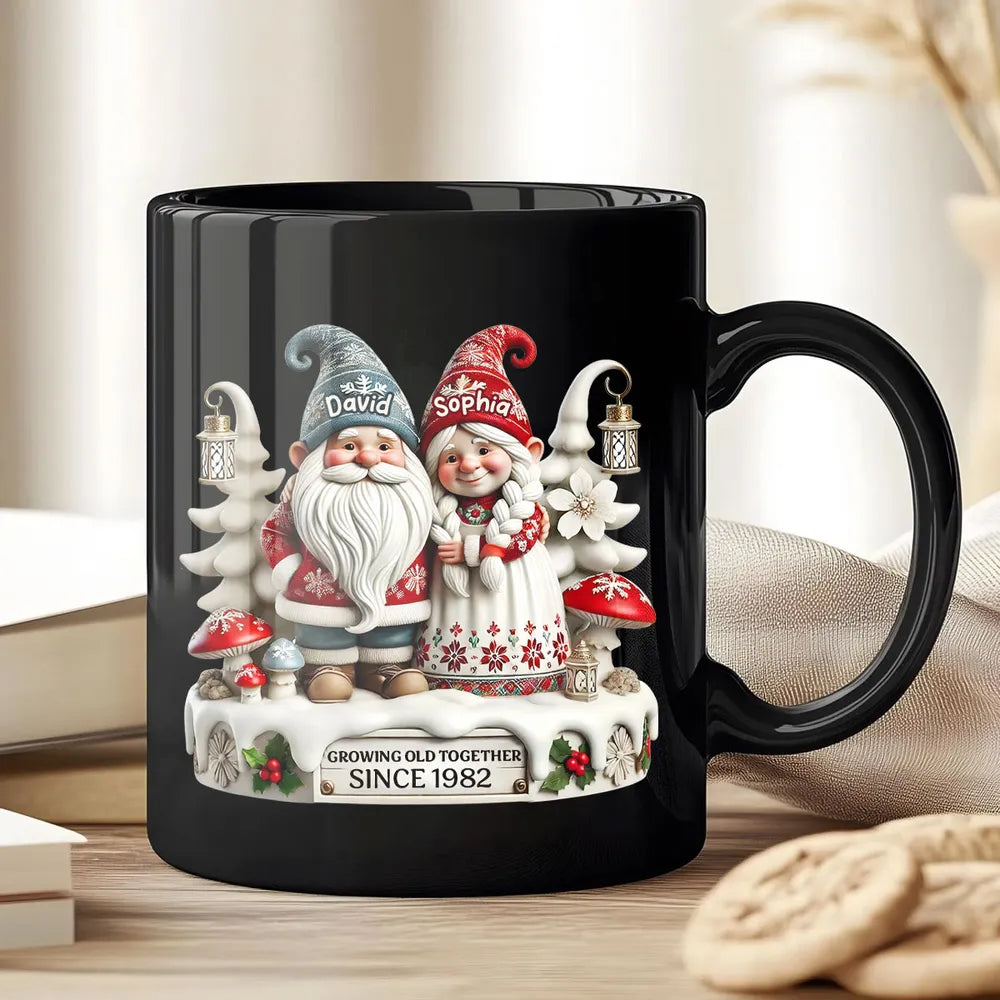 3D Effect Gnome Couple Together Christmas Personalized Mug, Heartfelt Gift For Couple, For Him, For Her, Husband, Wife