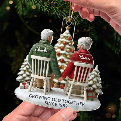 3D Effect Old Couple Growing Old Together Christmas Personalized Flat Acrylic Ornament, Christmas Gift For Him, For Her, Husband, Wife