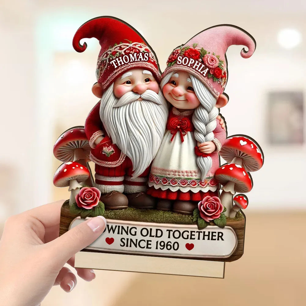 3D Effect Valentine's Gnome Couple Personalized Standing Acrylic Plaque, Heartfelt Valentine's Day Gift For Couple, For Him, For Her, Husband, Wife