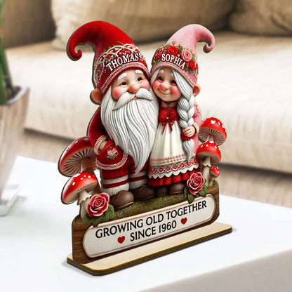 3D Effect Valentine's Gnome Couple Personalized Standing Acrylic Plaque, Heartfelt Valentine's Day Gift For Couple, For Him, For Her, Husband, Wife