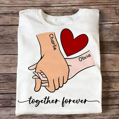 Personalized Couple Holding Hands Red Heart Shirt, Valentine's Day Gift, Anniversary Gift for Him for Her