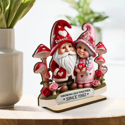 Gnome Mushroom Old Couple Personalized Wooden Standing, Heartfelt Anniversary Gift, Valentine's Day Gift For Couple, For Him, For Her, Husband, Wife