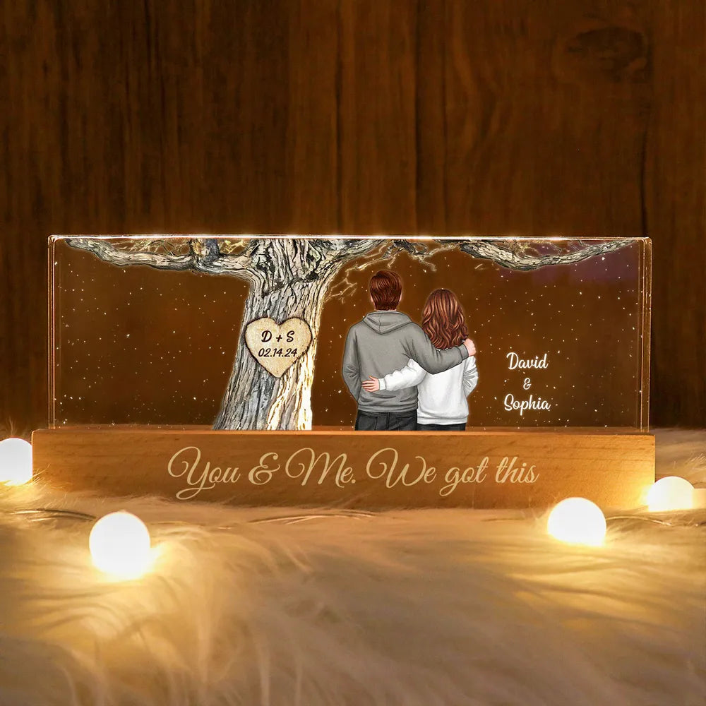 Couple Back View Engraved Tree Personalized Acrylic Block LED Night Light, Valentine's Day Gift, Anniversary Gift for Him for Her