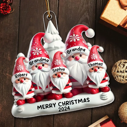 3D Effect Cute Gnome Grandparents Family Christmas Decor Personalized Acrylic Flat Ornament