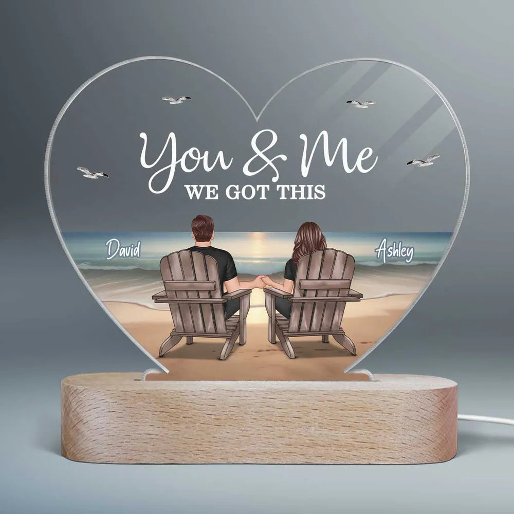 Eternal Beach Landscape Couple Sitting Personalized Heart Acrylic LED Night Light, Heartfelt Gift For Couple, For Him, For Her, Boyfriend, Girlfriend, Husband, Wife