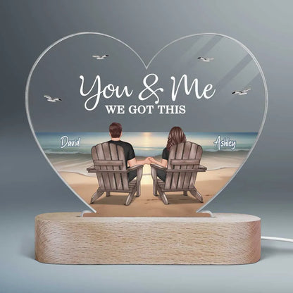 Eternal Beach Landscape Couple Sitting Personalized Heart Acrylic LED Night Light, Heartfelt Gift For Couple, For Him, For Her, Boyfriend, Girlfriend, Husband, Wife