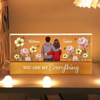 Couple Birth Month Flower Personalized Acrylic Block LED Night Light, Heartfelt 2025 Gift For Him, For Her, Boyfriend, Girlfriend, Husband, Wife