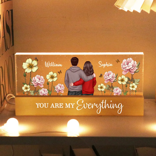 Couple Birth Month Flower Personalized Acrylic Block LED Night Light, Heartfelt 2025 Gift For Him, For Her, Boyfriend, Girlfriend, Husband, Wife