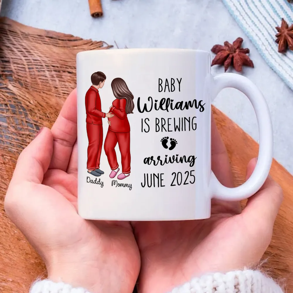 Baby Is Brewing Pregnancy Couple Personalized Mug Expecting Mom Gift, Expecting Parents Gift, Valentine's Day Gift