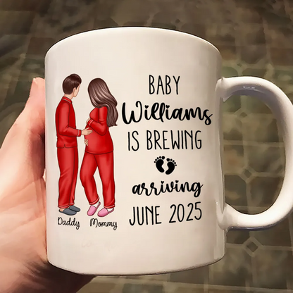 Baby Is Brewing Pregnancy Couple Personalized Mug Expecting Mom Gift, Expecting Parents Gift, Valentine's Day Gift