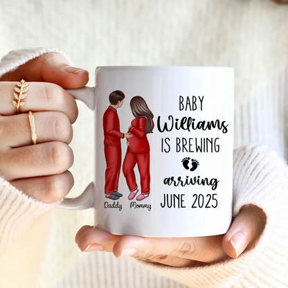 Baby Is Brewing Pregnancy Couple Personalized Mug Expecting Mom Gift, Expecting Parents Gift, Valentine's Day Gift