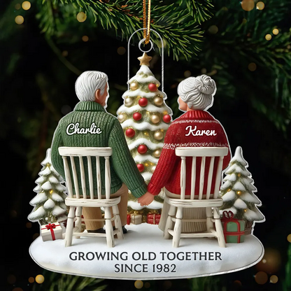 3D Effect Old Couple Growing Old Together Christmas Personalized Flat Acrylic Ornament, Christmas Gift For Him, For Her, Husband, Wife