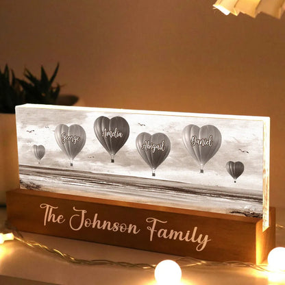 Personalized Family Heart Air Balloons At Beach Acrylic Block LED Night Light, Gift for Family, Dad, Mom, Wife, Husband