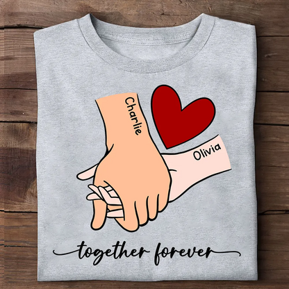 Personalized Couple Holding Hands Red Heart Shirt, Valentine's Day Gift, Anniversary Gift for Him for Her