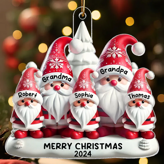 3D Effect Cute Gnome Grandparents Family Christmas Decor Personalized Acrylic Flat Ornament