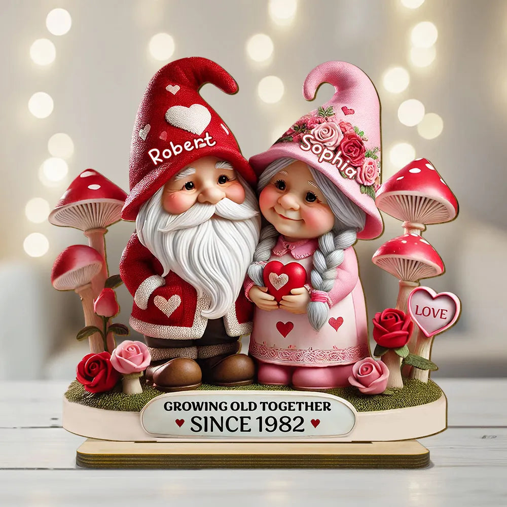 Gnome Mushroom Old Couple Personalized Wooden Standing, Heartfelt Anniversary Gift, Valentine's Day Gift For Couple, For Him, For Her, Husband, Wife