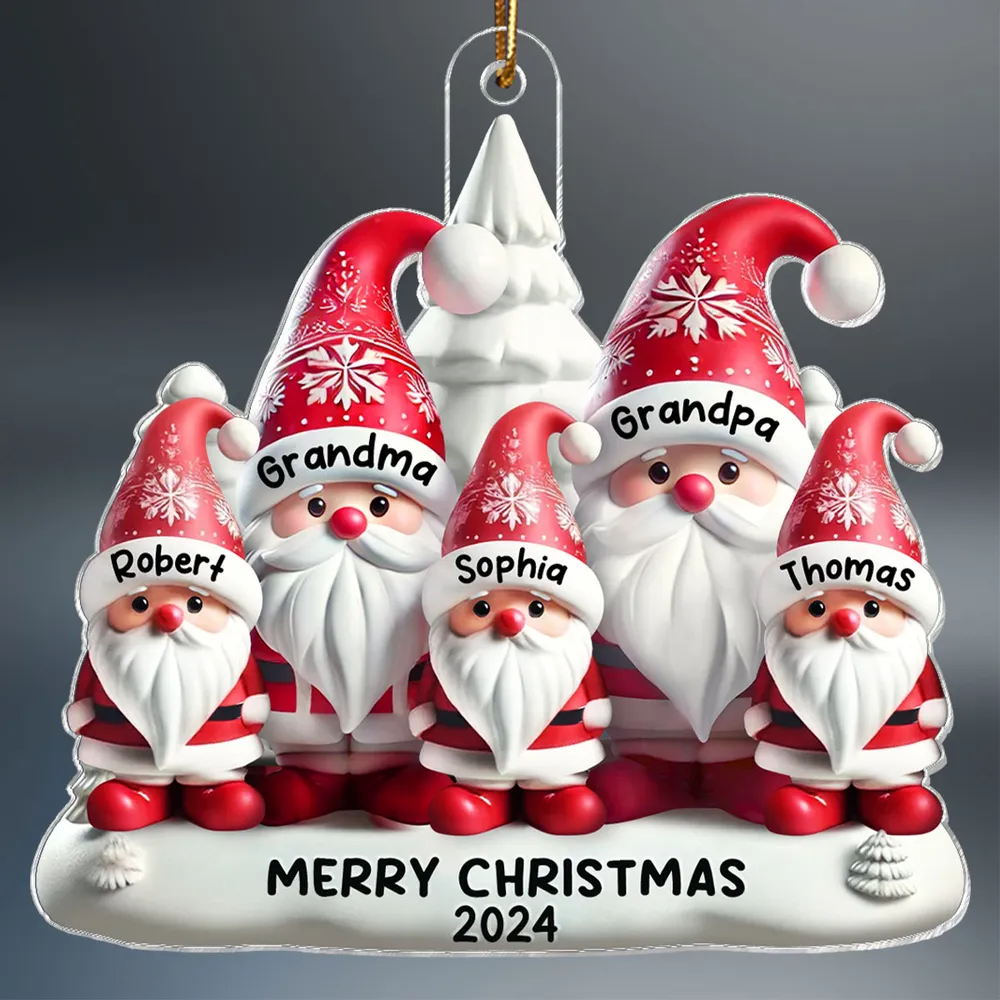 3D Effect Cute Gnome Grandparents Family Christmas Decor Personalized Acrylic Flat Ornament