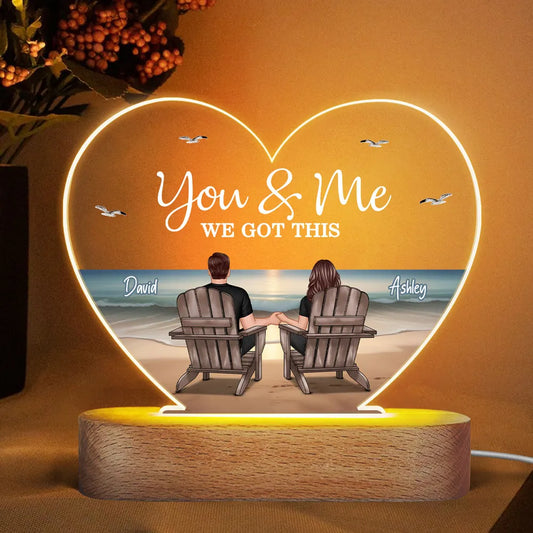 Eternal Beach Landscape Couple Sitting Personalized Heart Acrylic LED Night Light, Heartfelt Gift For Couple, For Him, For Her, Boyfriend, Girlfriend, Husband, Wife