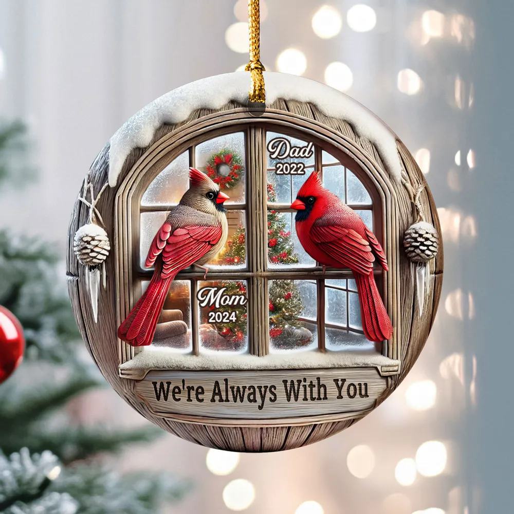 Memorial Cardinal Outside Window - Personalized Circle Acrylic Ornament