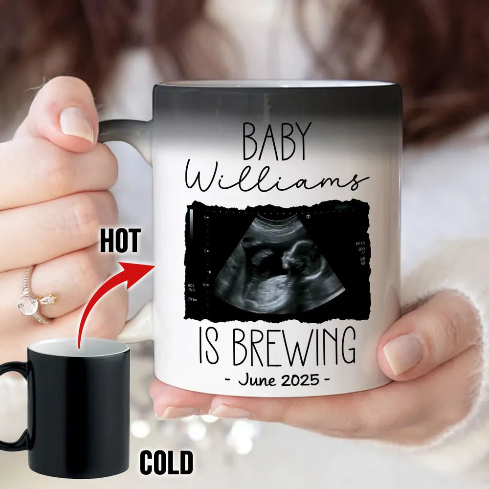 Personalized Baby Announcement Color Changing Mug, Pregnancy Reveal To Grandparents or Aunt and Uncle, to Husband, Baby Coming Soon