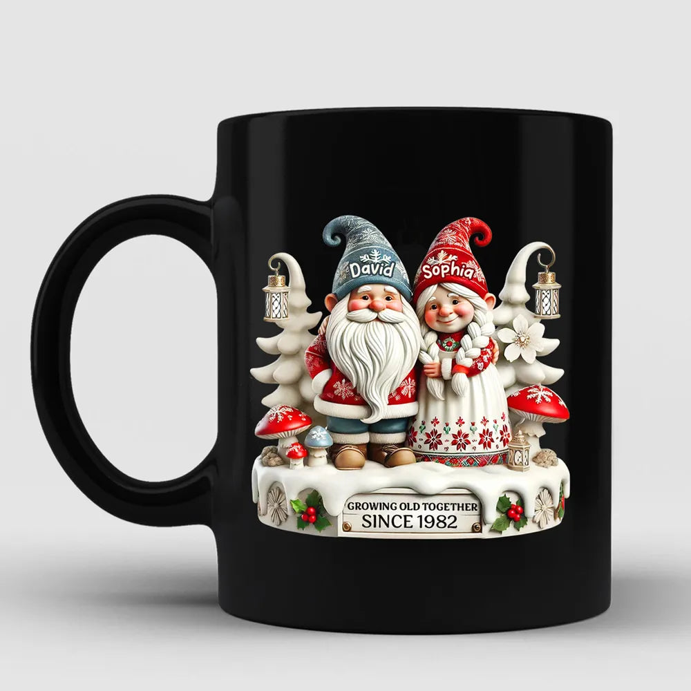 3D Effect Gnome Couple Together Christmas Personalized Mug, Heartfelt Gift For Couple, For Him, For Her, Husband, Wife