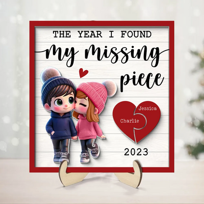 The Year I Found My Missing Piece Cute Couple Walking Personalized Wooden Plaque, Valentine's Day Gift for him, Gift for her