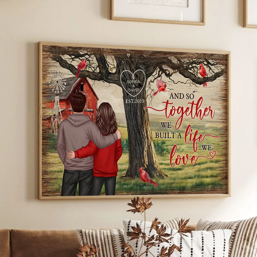 Personalized Couples Tree Large Farmhouse Poster Wall Art, Valentine's Day Gift, Anniversary Gift For Couples, For Him, For Her