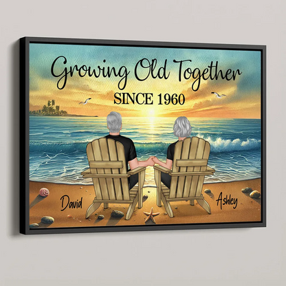 Old Couple Sitting Together Sunset Beach Landscape Personalized Poster, Heartfelt Gift For Couple, For Him, For Her, Husband, Wife