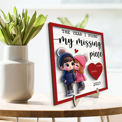 The Year I Found My Missing Piece Cute Couple Walking Personalized Wooden Plaque, Valentine's Day Gift for him, Gift for her