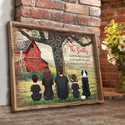 Personalized Family Sitting Back View Tree Farmhouse Poster, Wall Art Decor, Family Gift