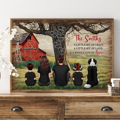 Personalized Family Sitting Back View Tree Farmhouse Poster, Wall Art Decor, Family Gift