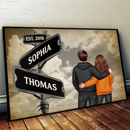 Back View Couple Street Signs Personalized Poster, Gift For Him, For Her, Husband, Wife