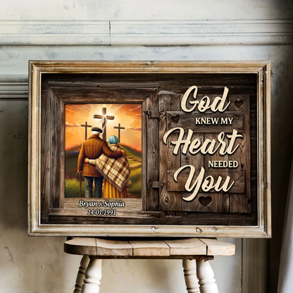 Cross God Knew My Heart Needed You Old Couple Walking Hugging Personalized Poster, Anniversary Valentine's Day Gift For Him, Her, Husband, Wife