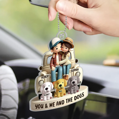 3D Effect Couple On Truck You Me And The Dog Cats Personalized Acrylic Car Hanger Ornament, Heartfelt 2025 Valentine's Day Gift For Couple, For Dog Lovers, Cat Lovers