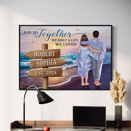 Couple Embracing And Walking On The Beach Personalized Poster, Heartfelt 2025 Valentine's Day Gift For Couple, For Him, For Her, Boyfriend, Girlfriend, Husband, Wife