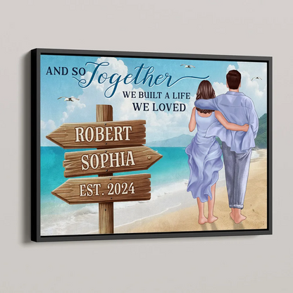 Couple Embracing And Walking On The Beach Personalized Poster, Heartfelt 2025 Valentine's Day Gift For Couple, For Him, For Her, Boyfriend, Girlfriend, Husband, Wife