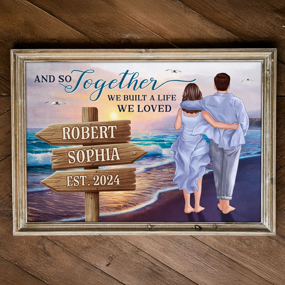 Couple Embracing And Walking On The Beach Personalized Poster, Heartfelt 2025 Valentine's Day Gift For Couple, For Him, For Her, Boyfriend, Girlfriend, Husband, Wife